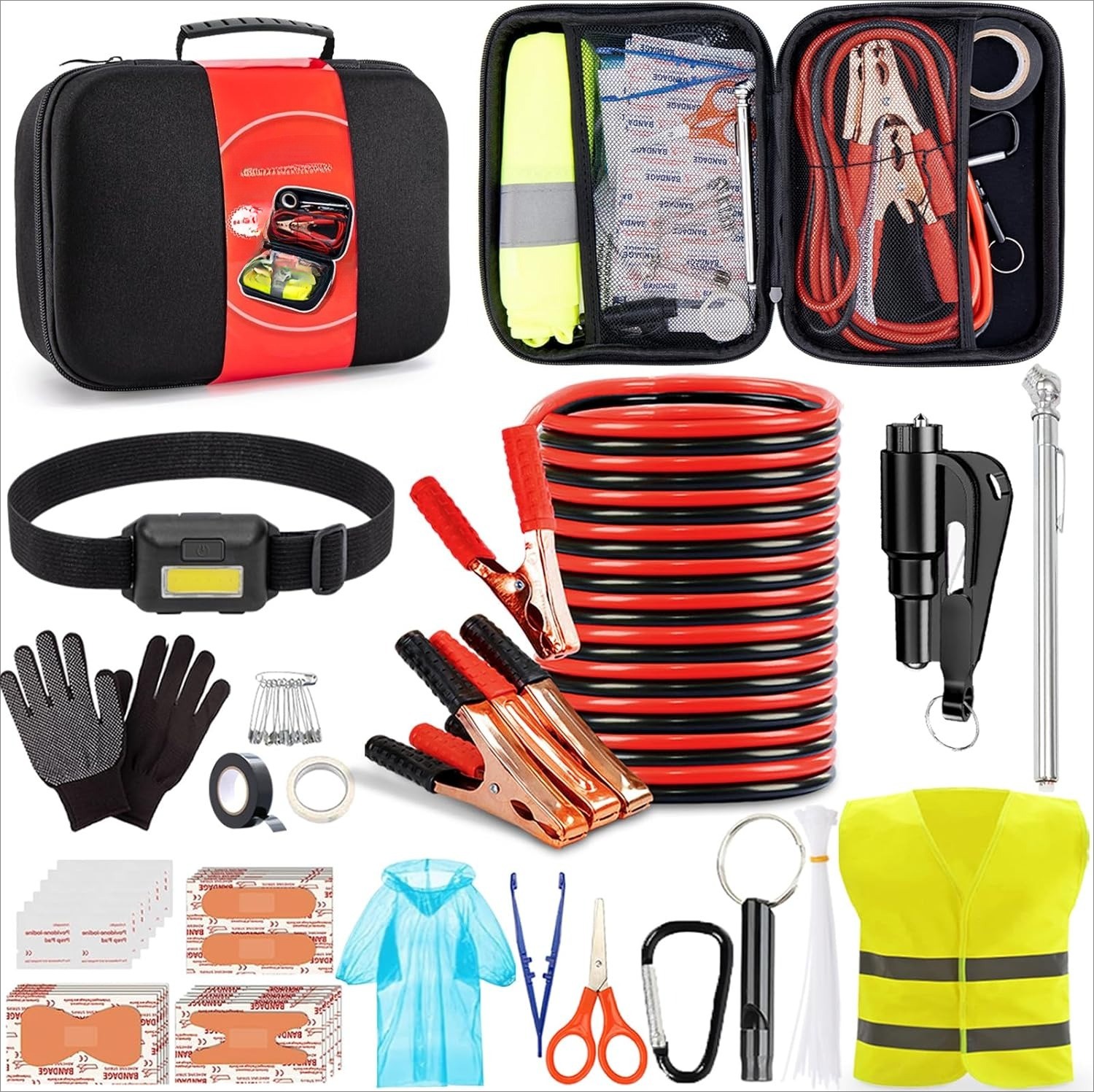 Car Road Emergency Kit, Portable Vehicle Safety Emergency Set, Black