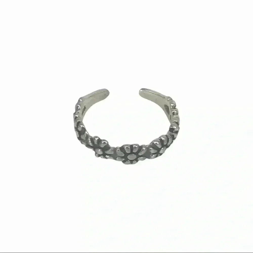 925 STERLING TOE RING SILVER XS FLORAL CROWN FLOWER POWER FESTIVAL