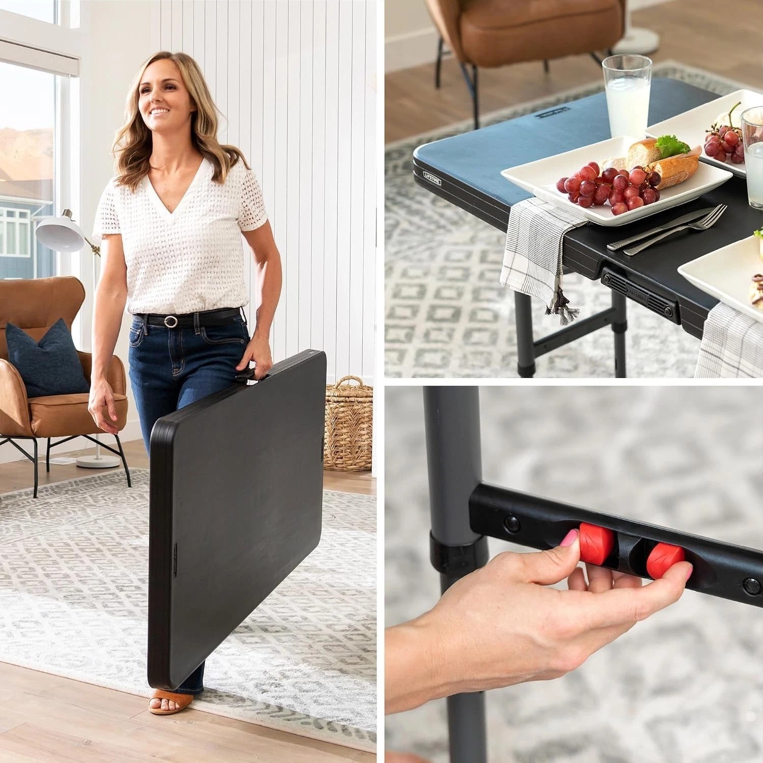 Sturdy 4-Foot Adjustable Folding Table – Lightweight & Weather-Resistant - Black