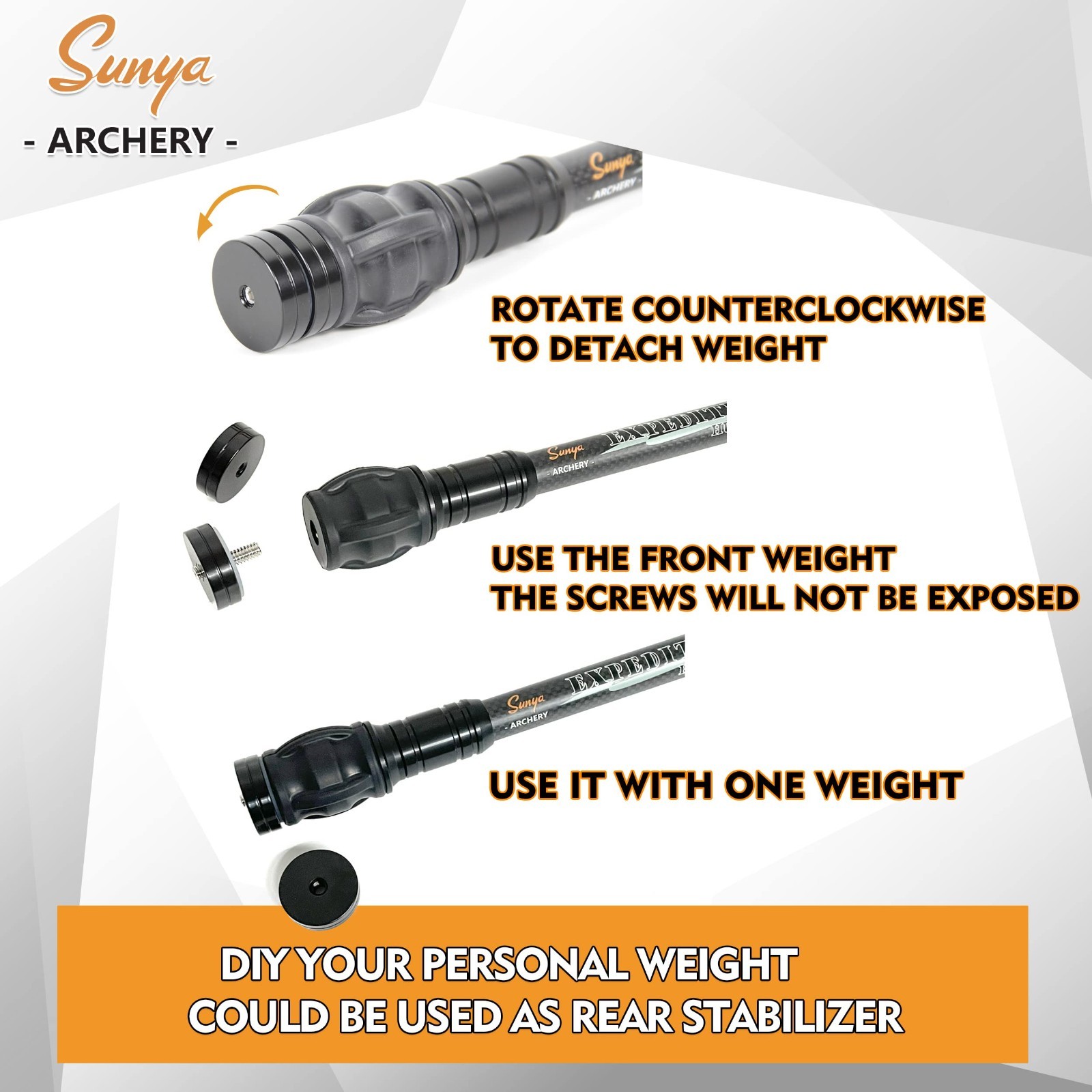 Archery Bow Stabilizer for Compound Bows, Carbon Fiber, Damping System, 8"-15