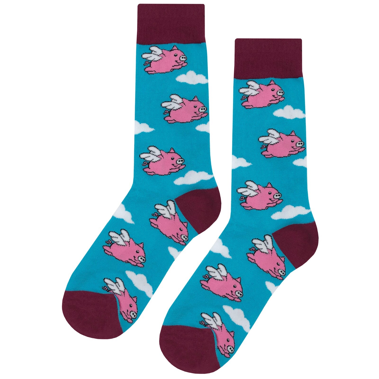 NWT Fun Flying Pig Dress Socks Novelty Men 8-12 Multicolor Crazy Fun Sockfly