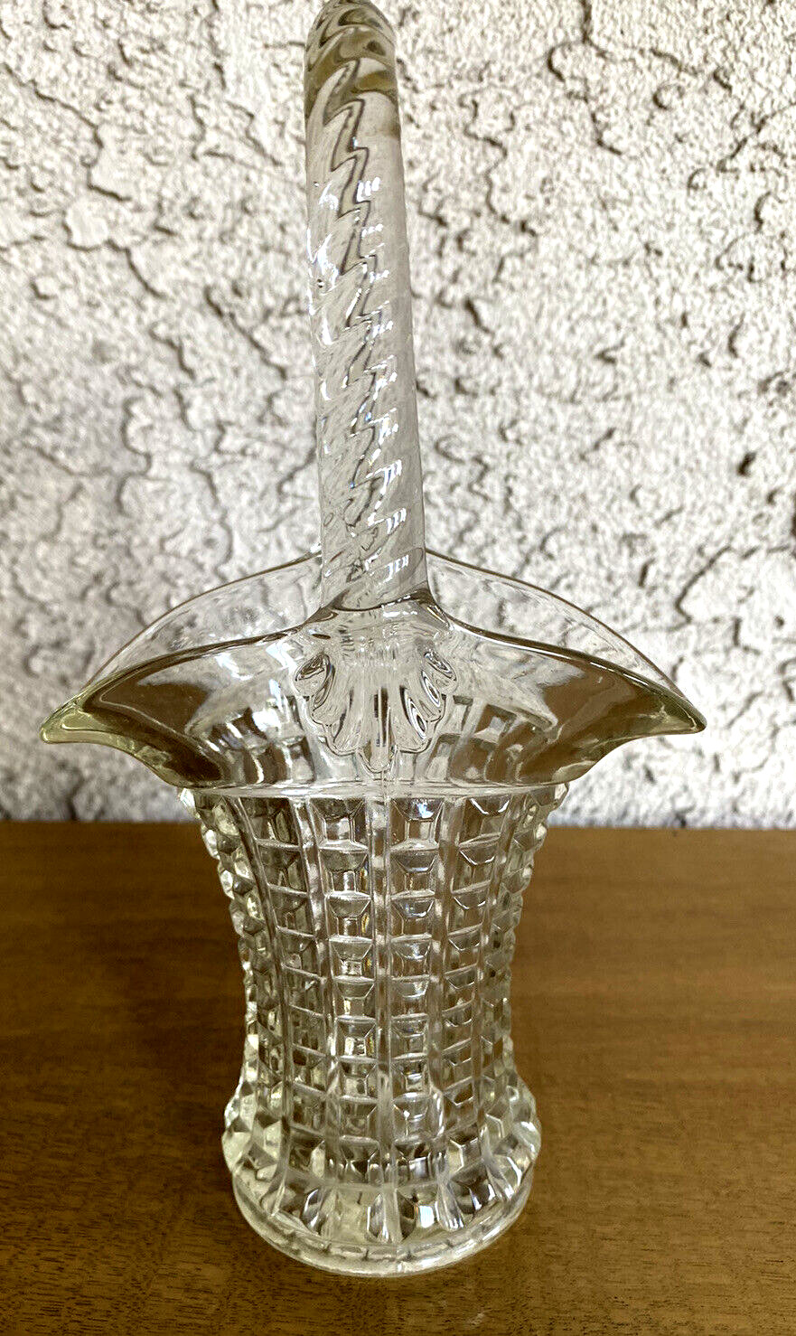 Vtg Imperial Glass Monticello Handled Basket Waffle Design 9.5in T x 5in W USA