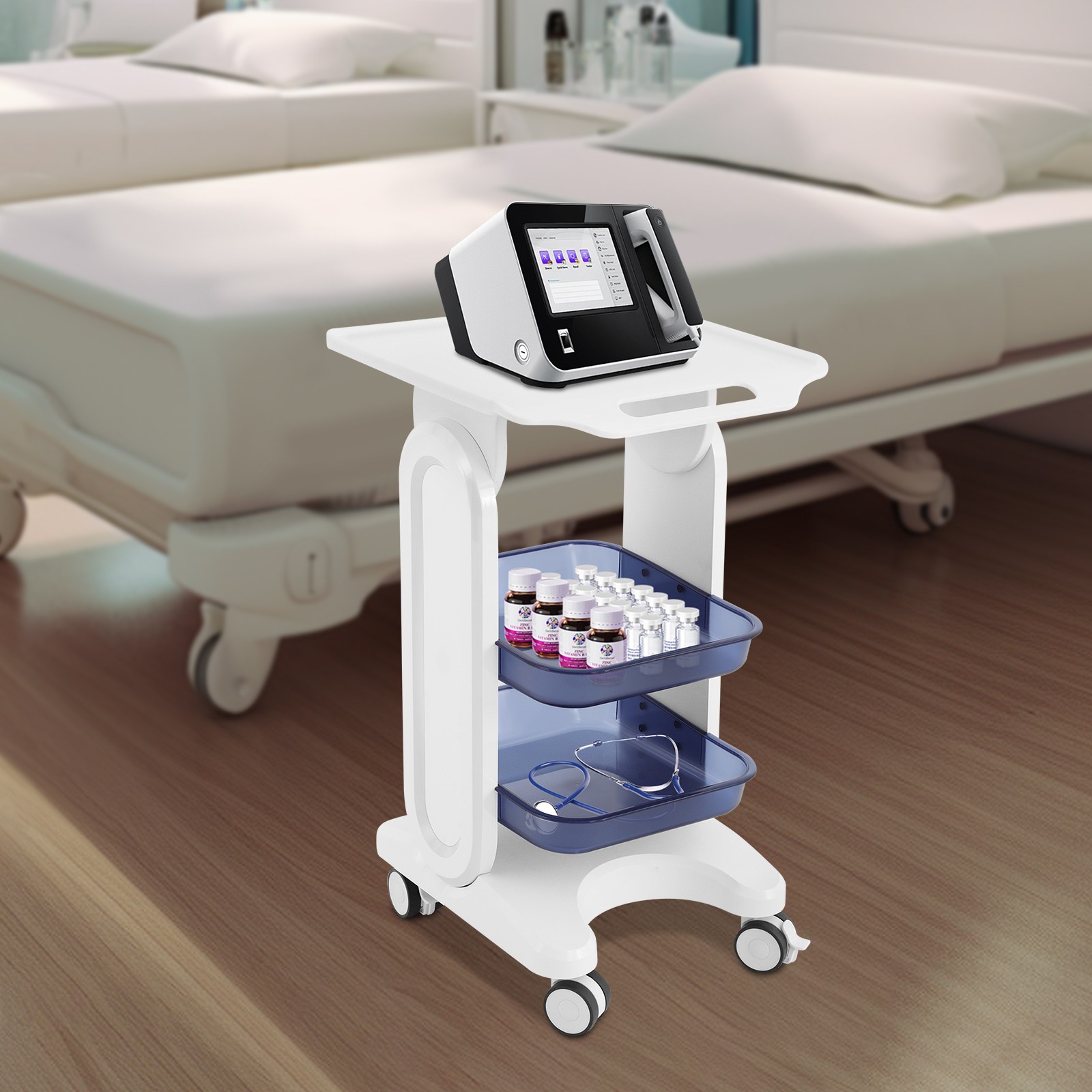 3-Tiers Medical Beauty Cart Salon Storage Cart Tool Storage Trolley Free Stand