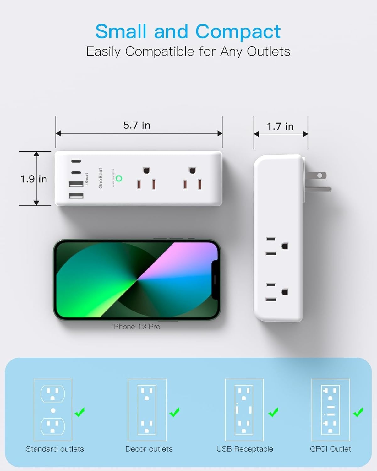 Surge Protector Outlet Extender - with Rotating Plug, 6 AC Multi Plug Outlet ...