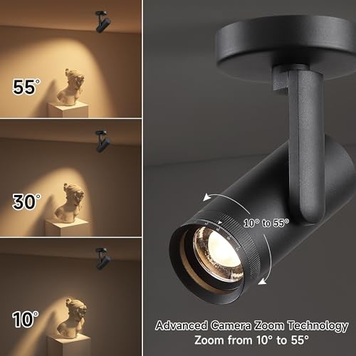 12W LED Dimmable Zoomable Ceiling Spotlight Indoor – Adjustable Beam Black