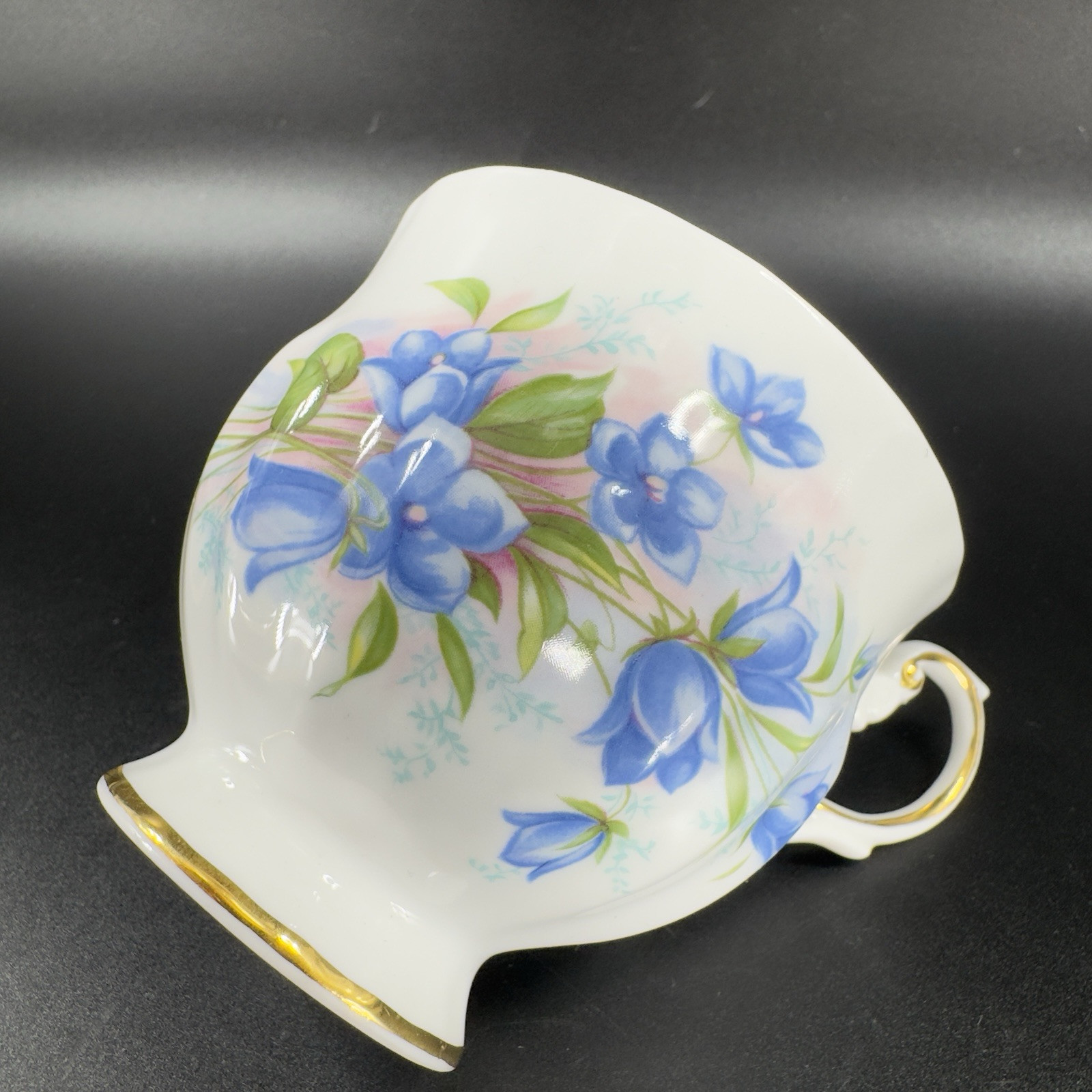 Queens Rosina China Co Blue Flowers Teacup Saucer Set Porcelain Vintage England