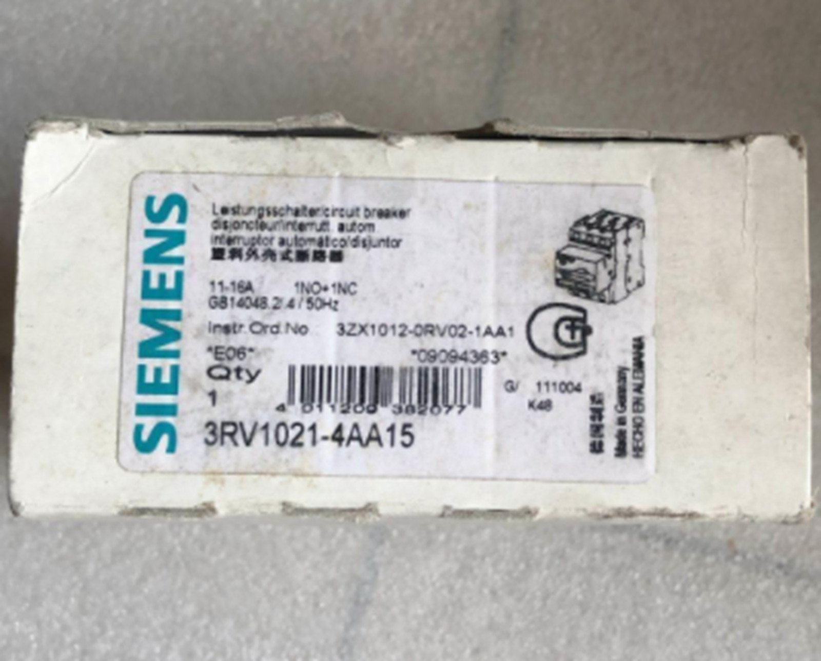 New In Box SIEMENS 3RV1021-4AA15 3RV1 021-4AA15 Circuit Breaker 11-16A