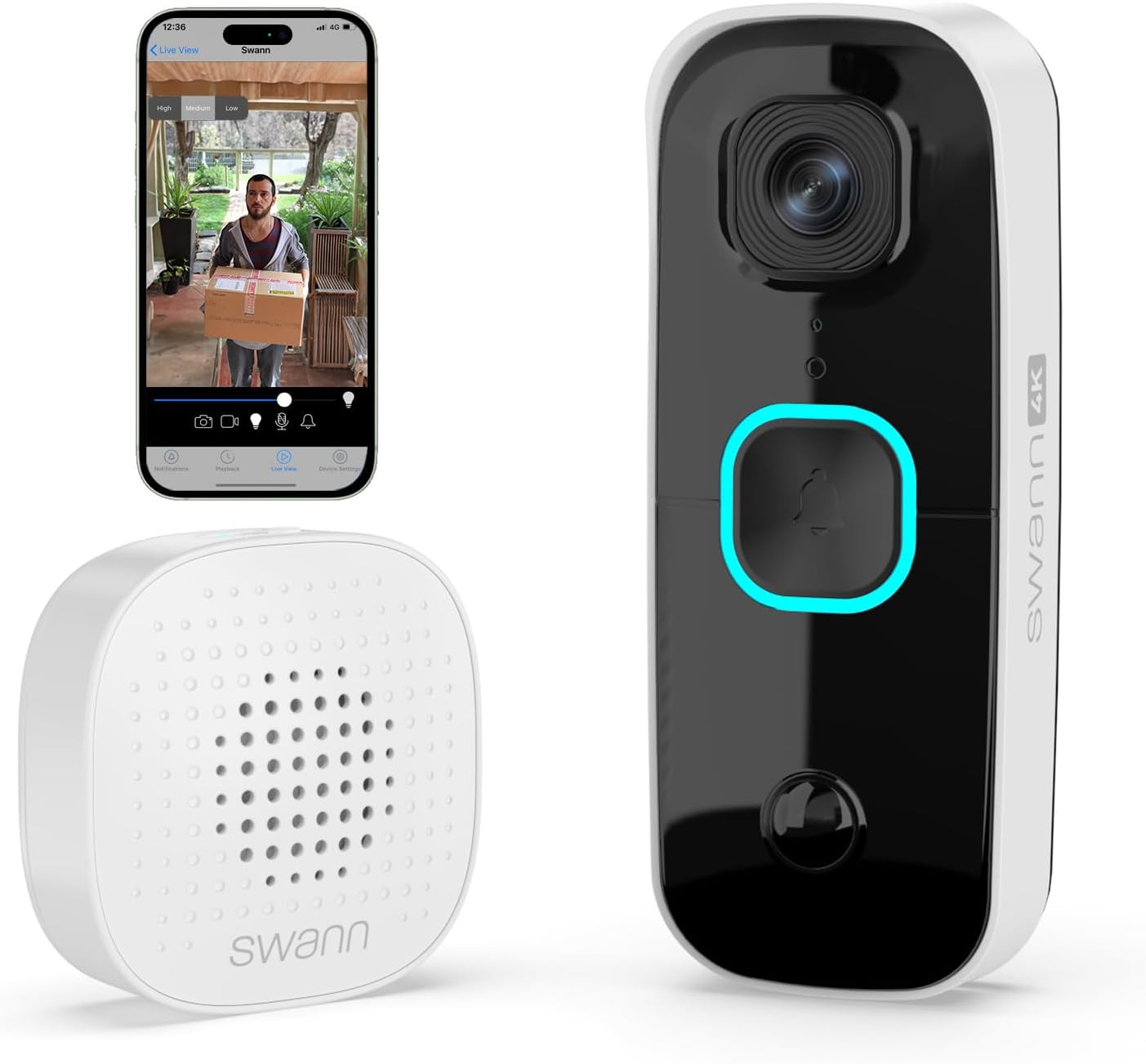 Buddy4K UHD Wireless Video Doorbell & Chime | No Monthly Fee | Ultra-Wide 165° V