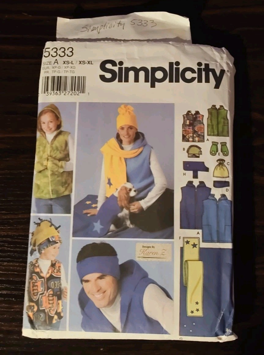 Simplicity #5333 Unisex Child's, Teens', and Adults Fleece Acces. & Dog Coat