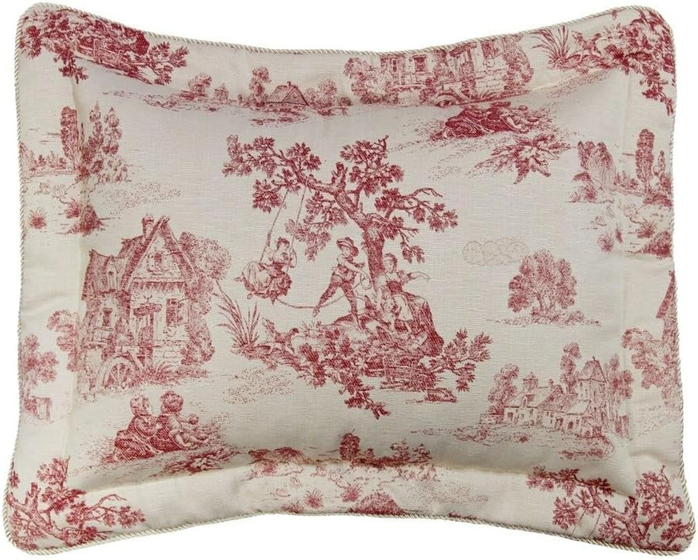 Cosmopolitan Toile 20"X26" Standard Pillow Shams in Red, Set of 2, Flanged with