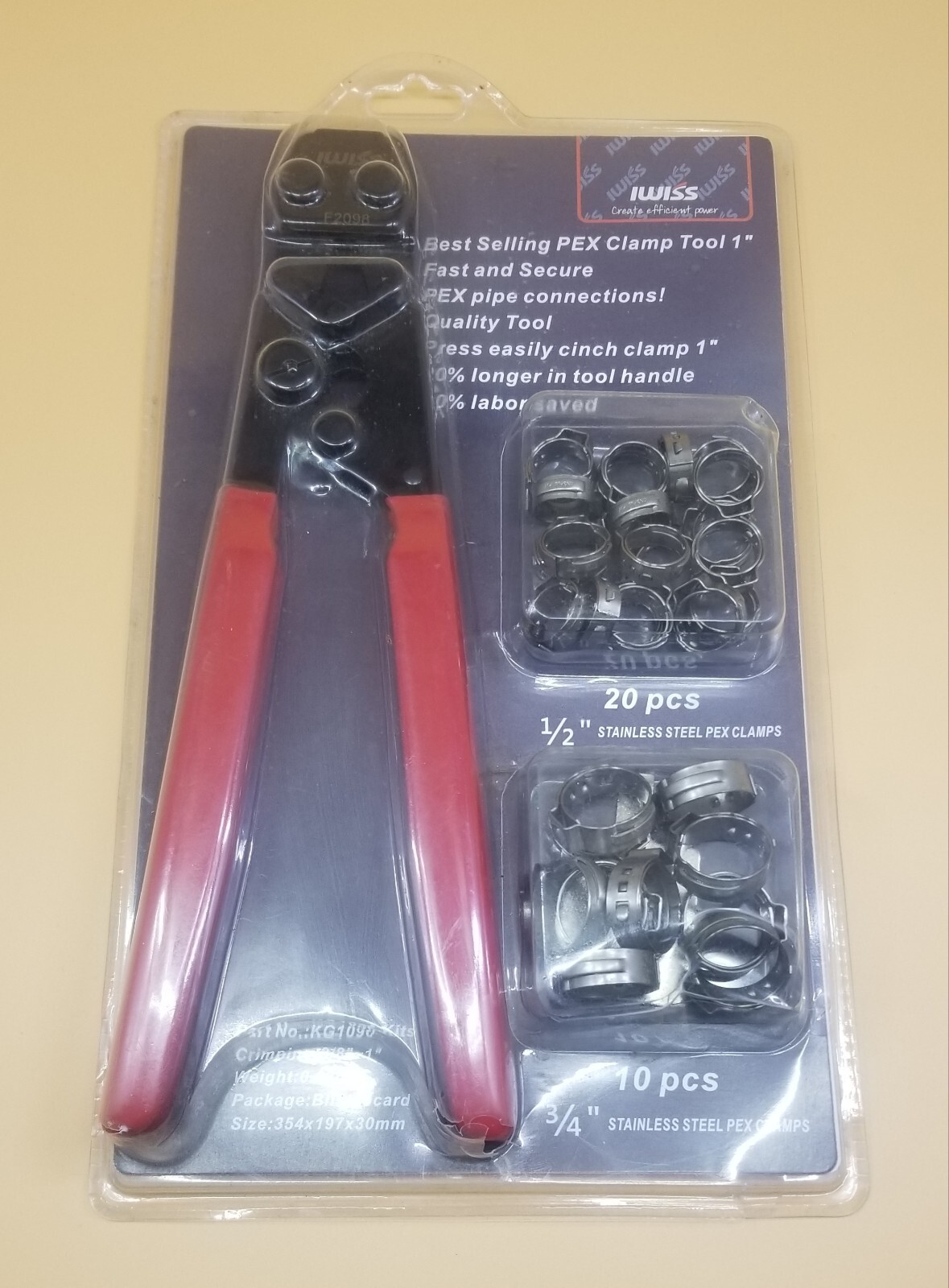 Iwiss Ratcheting PEX Cinch Tool for Fastening Stainless Clamps  3/8 to 3/4 Inch.