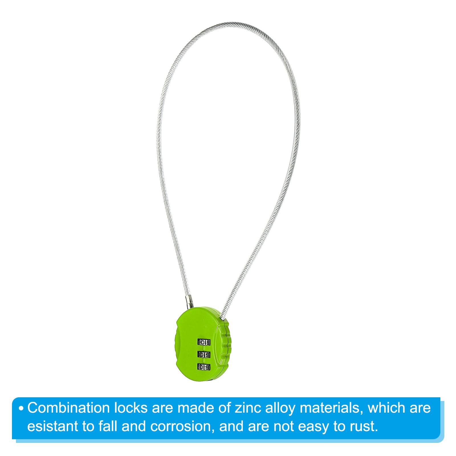Small Combination Block 14.9", 1pc 3 Digit Luggage Lock, Green