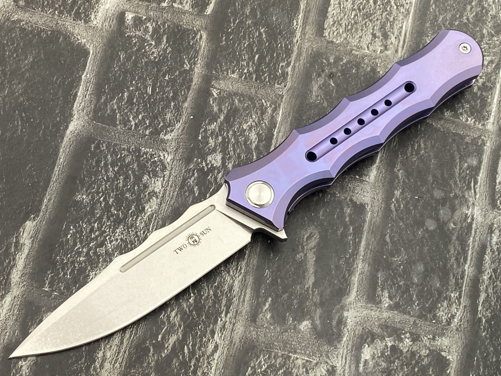 Twosun TS165-M390-Purple-SW Folding Knife M390 Blade Titanium Handle PocketKnife