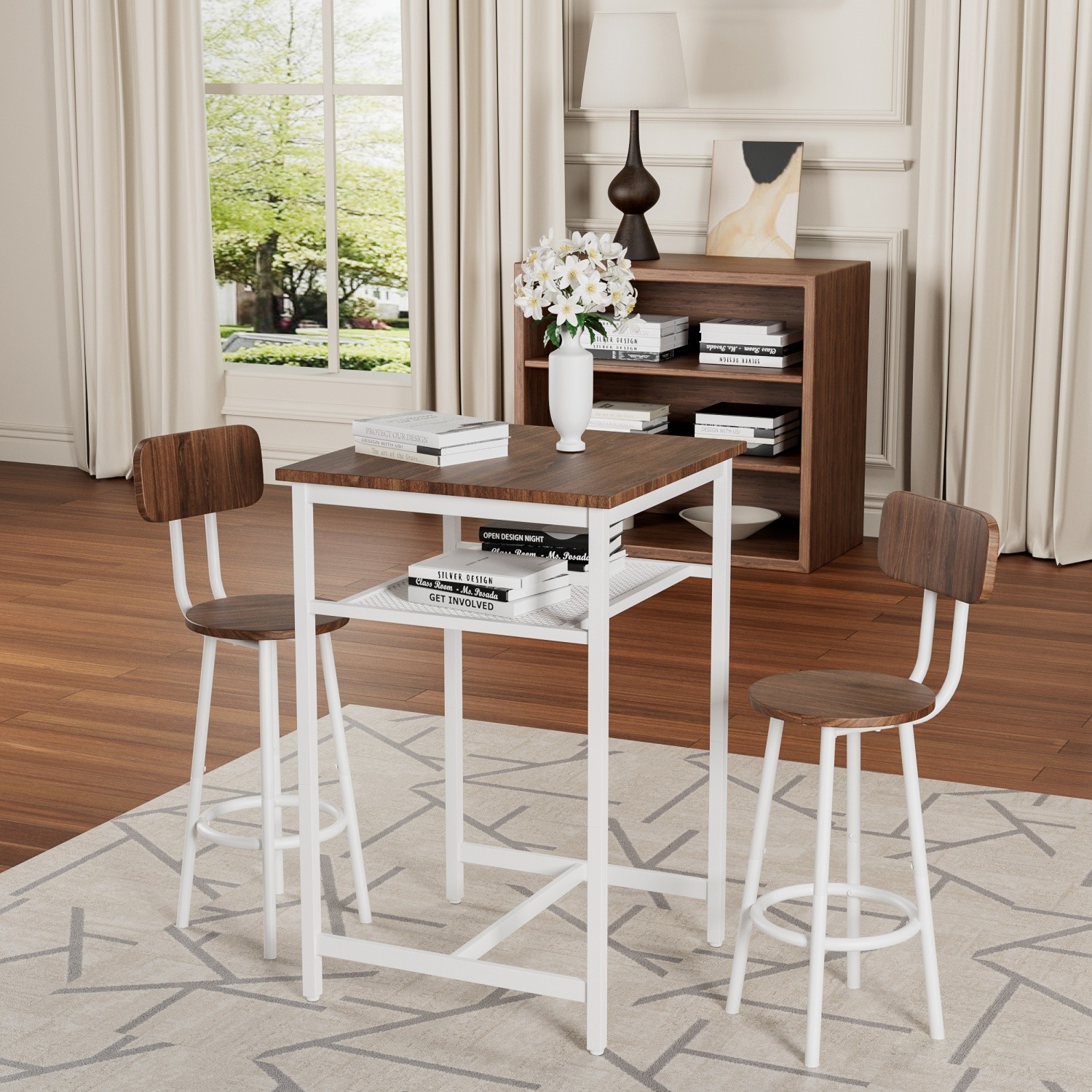 3 Piece Bar Table Set Counter Height Dining Kitchen Pub Table with 2 Stools