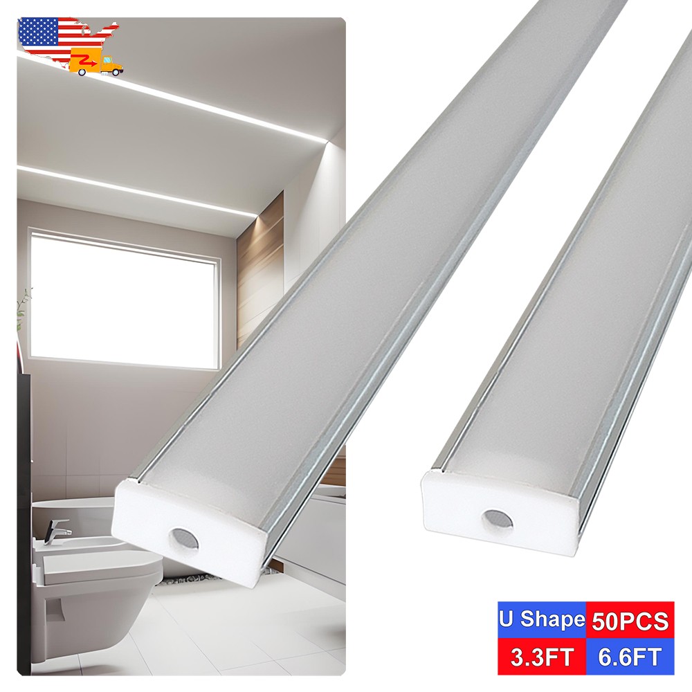 6.6FT/2M U Shape Led Aluminum Channel 50 Pack With Frosted Cover Easy Install