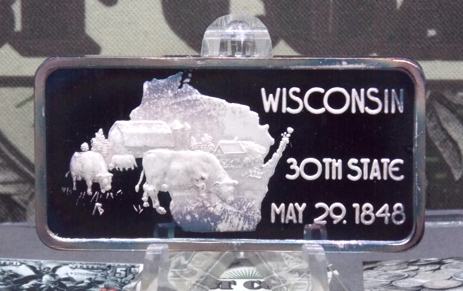 *HAMILTON MINT* 1oz .999 Silver Bullion *WISCONSIN* 30th State Art Bar ECC&C Inc