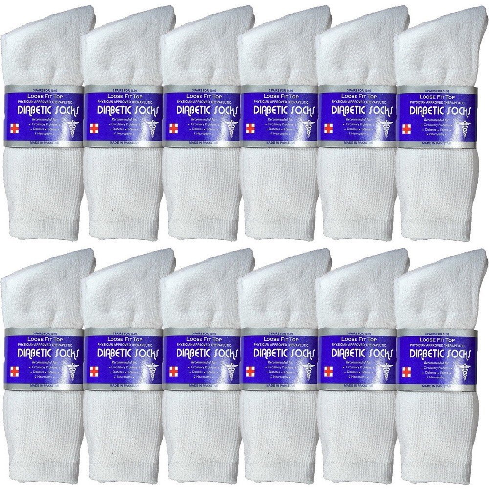 3-12 Pairs Health Circulatory Crew Cotton Diabetic Socks White 9-11 10-13 13-15