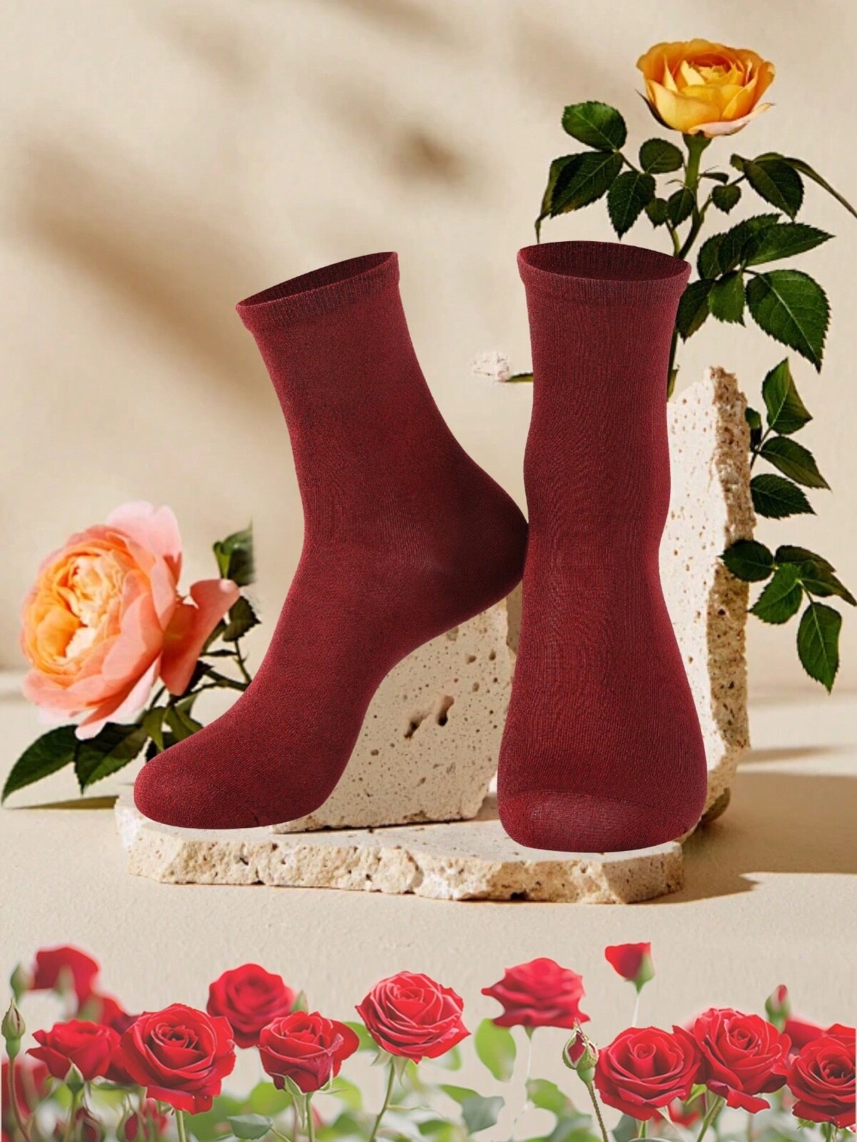 1 Pair Unisex Crew Socks With Unique Rose Flower Gift Box, Valentines Gift