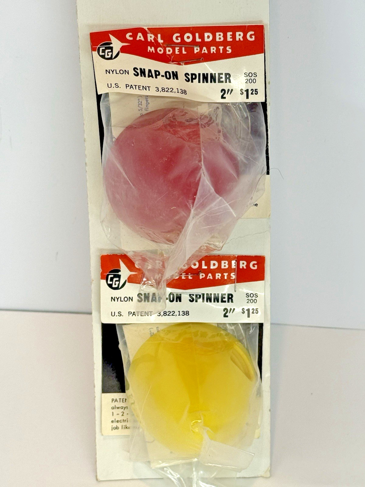 Lot of 2 CARL GOLDBERG 2" NYLON SNAP-ON SPINNER #200 Red & Yellow NEW!