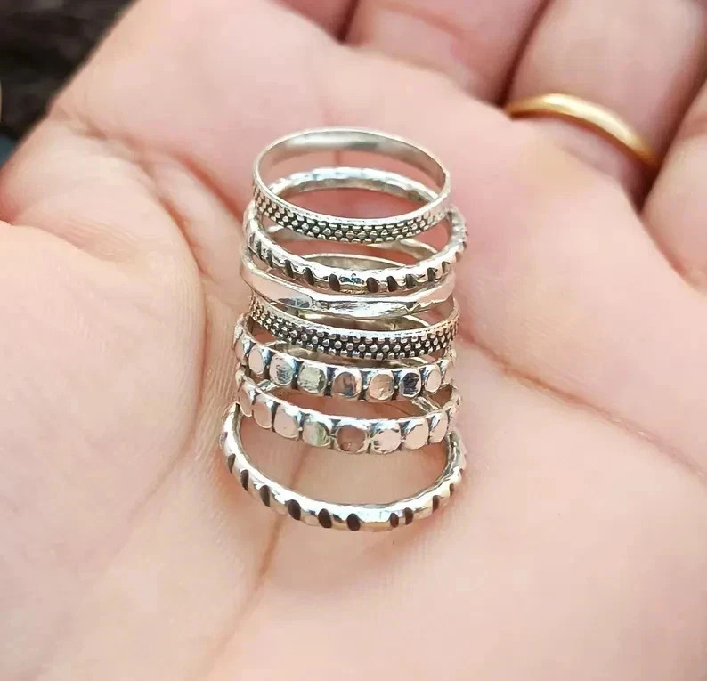 Solid 925 Sterling Silver Seven Set Of Stacking Band Ring Handmade Ring All Size
