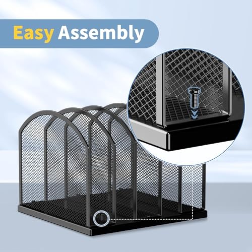 5-Section Vertical Desktop Organizer, 5-Section Mesh 1 Pack 5-Section Black