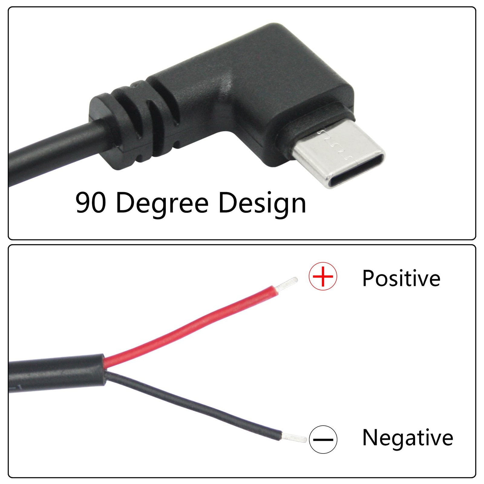 2 PCS 2M/6FT Right Angle USB C 2 Pin Bare Wire Open End 90 Degree 22AWG 5V/3A