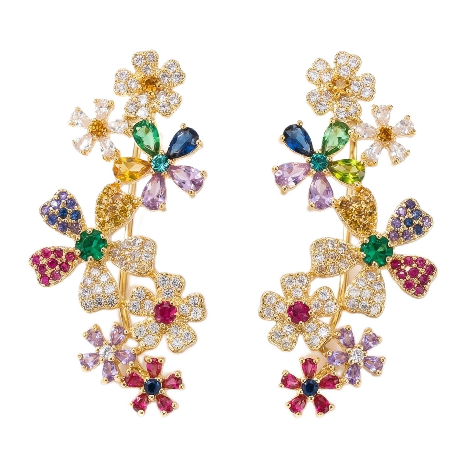 Premium Flower Hoop Earrings For Women, Sparkling Standard, Muti-Color