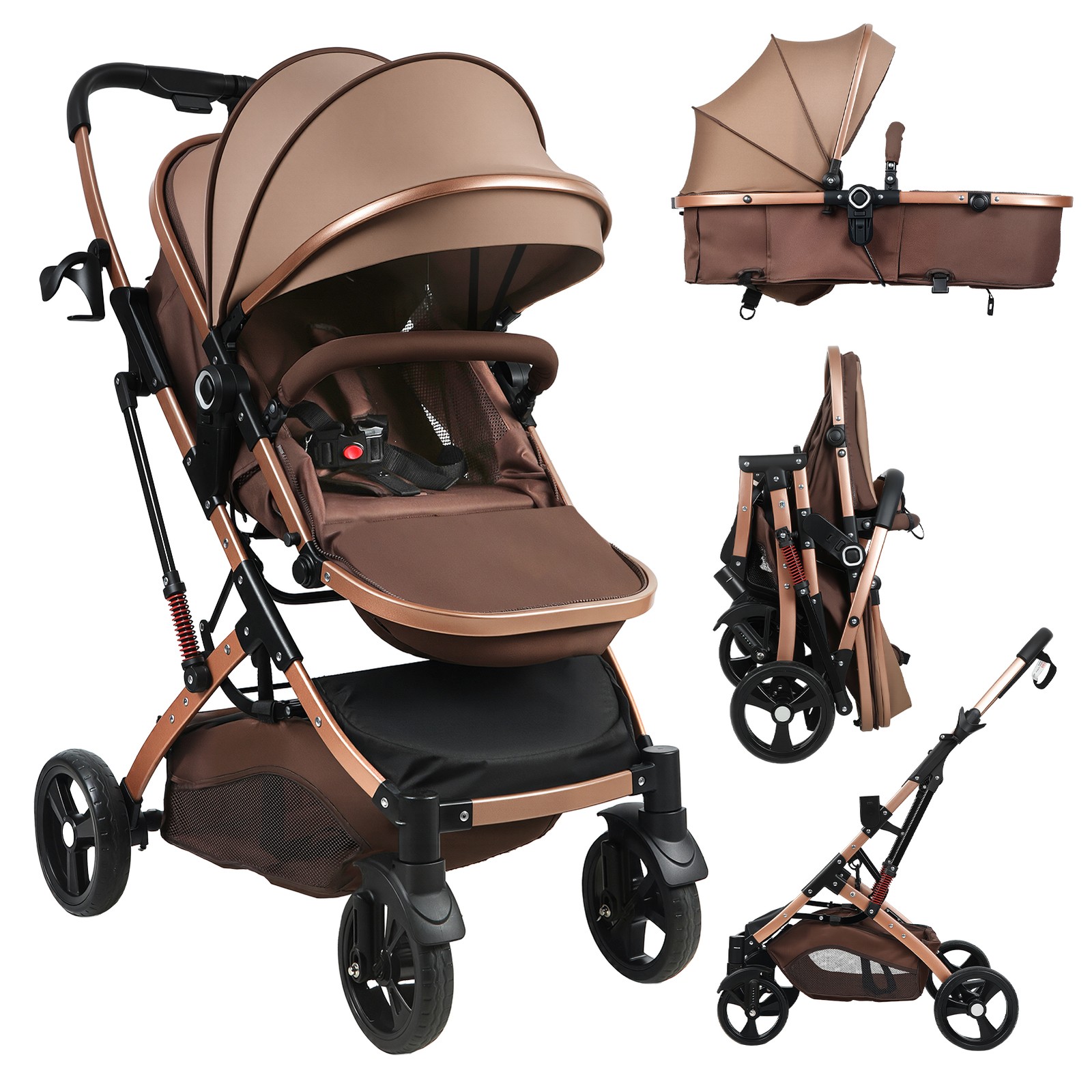 2-in-1 Newborn Stroller Folding Convertible High Landscape Toddler Stroller