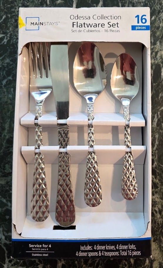 MAINSTAYS ODESSA COLLECTION SERVICE FOR 4 STAINLESS FLATWARE UNUSED DISCONTINUED