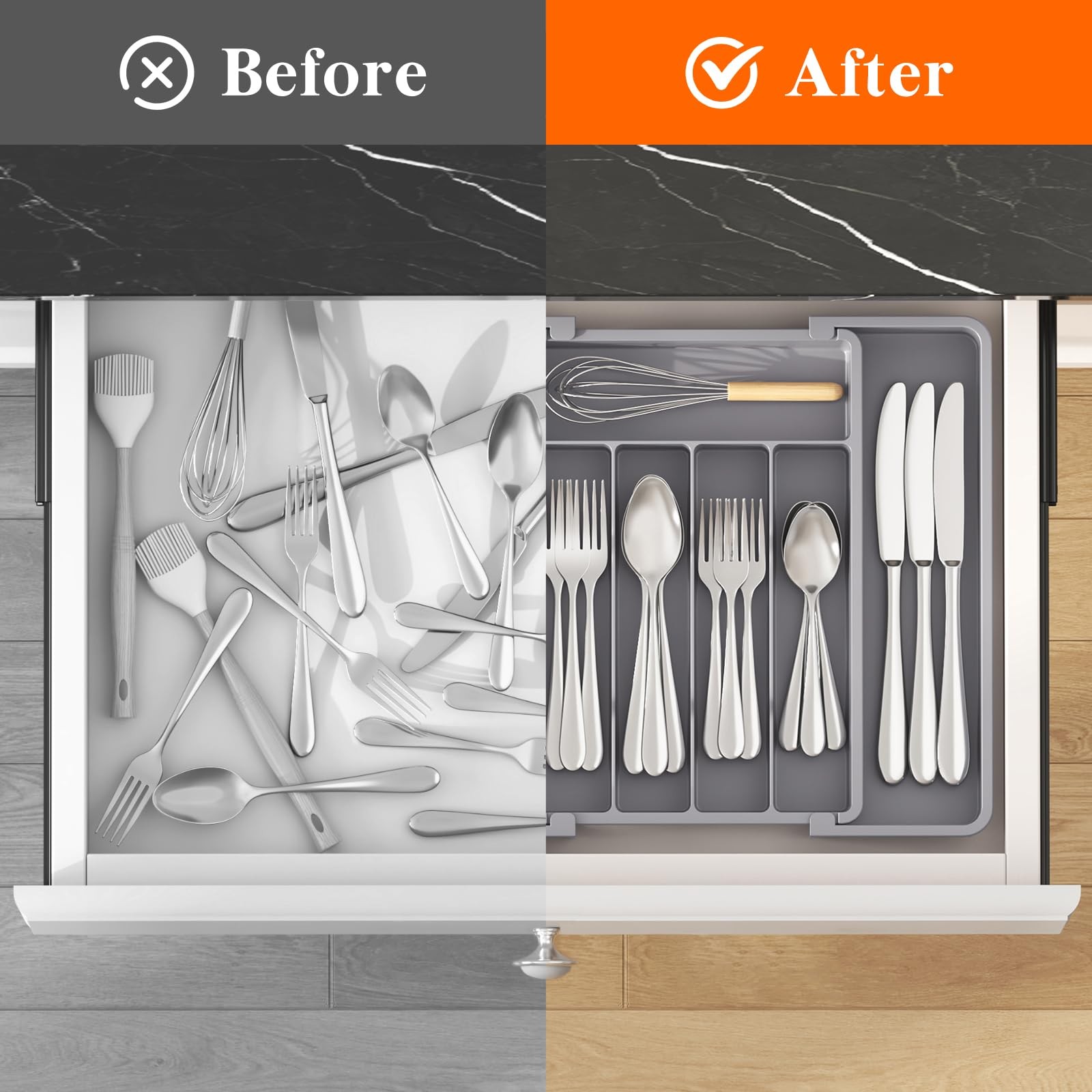 Lifewit Silverware Drawer Organizer, Medium (8.5-14''W x 12''D), Gray