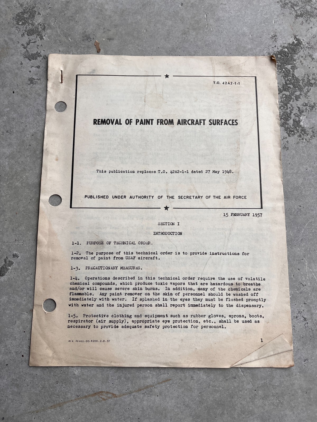 Removal of Paint from Aircraft Surfaces TO 42 A2-1-1 February 1957 USAF Vietnam