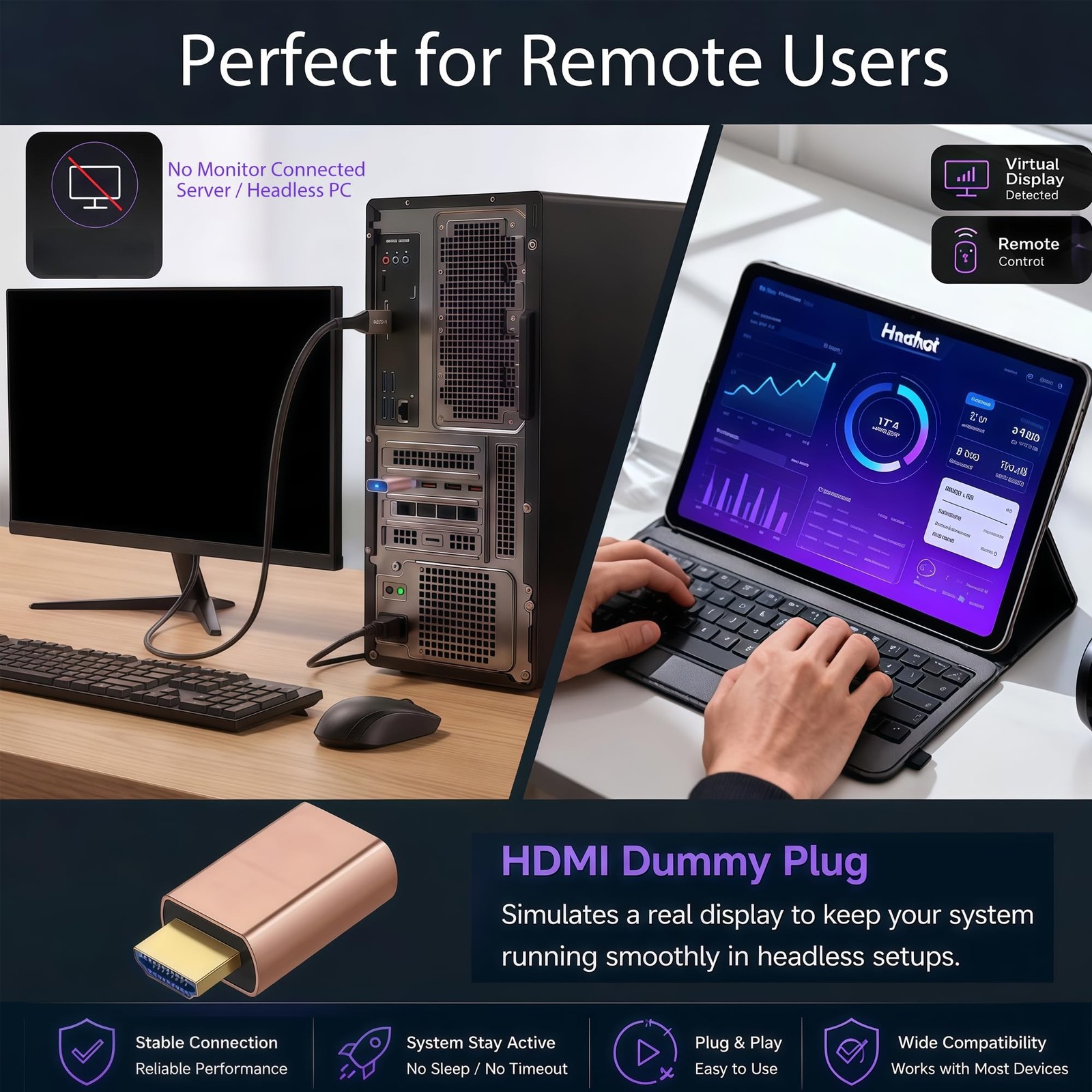 HDMI 2.1 Dummy Plug 4K@120Hz Virtual Display Emulator, Headless Adapter, HDMI...