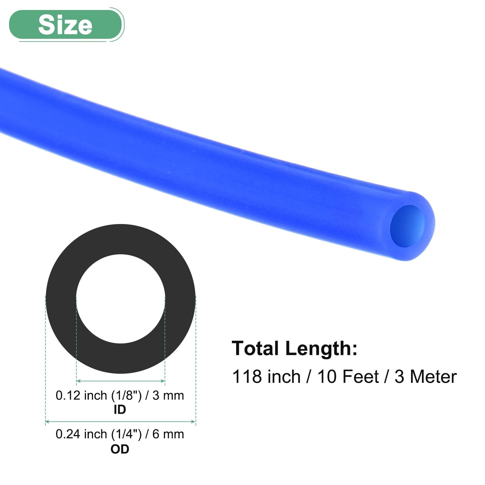 M METERXITY Silicone Tubing, 1/8"(3mm) ID x 1/8" x 1/4" x 10ft, Blue