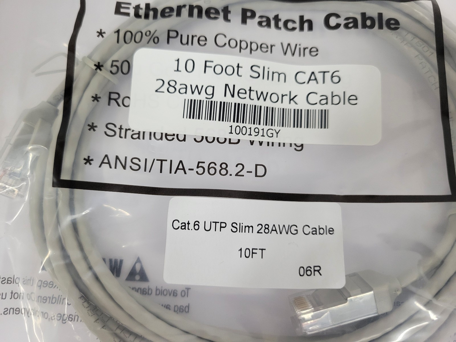 (2) 10 Ft CAT6 UTP Slim RJ45 Network LAN Ethernet Copper Wire Patch Cable-Gray
