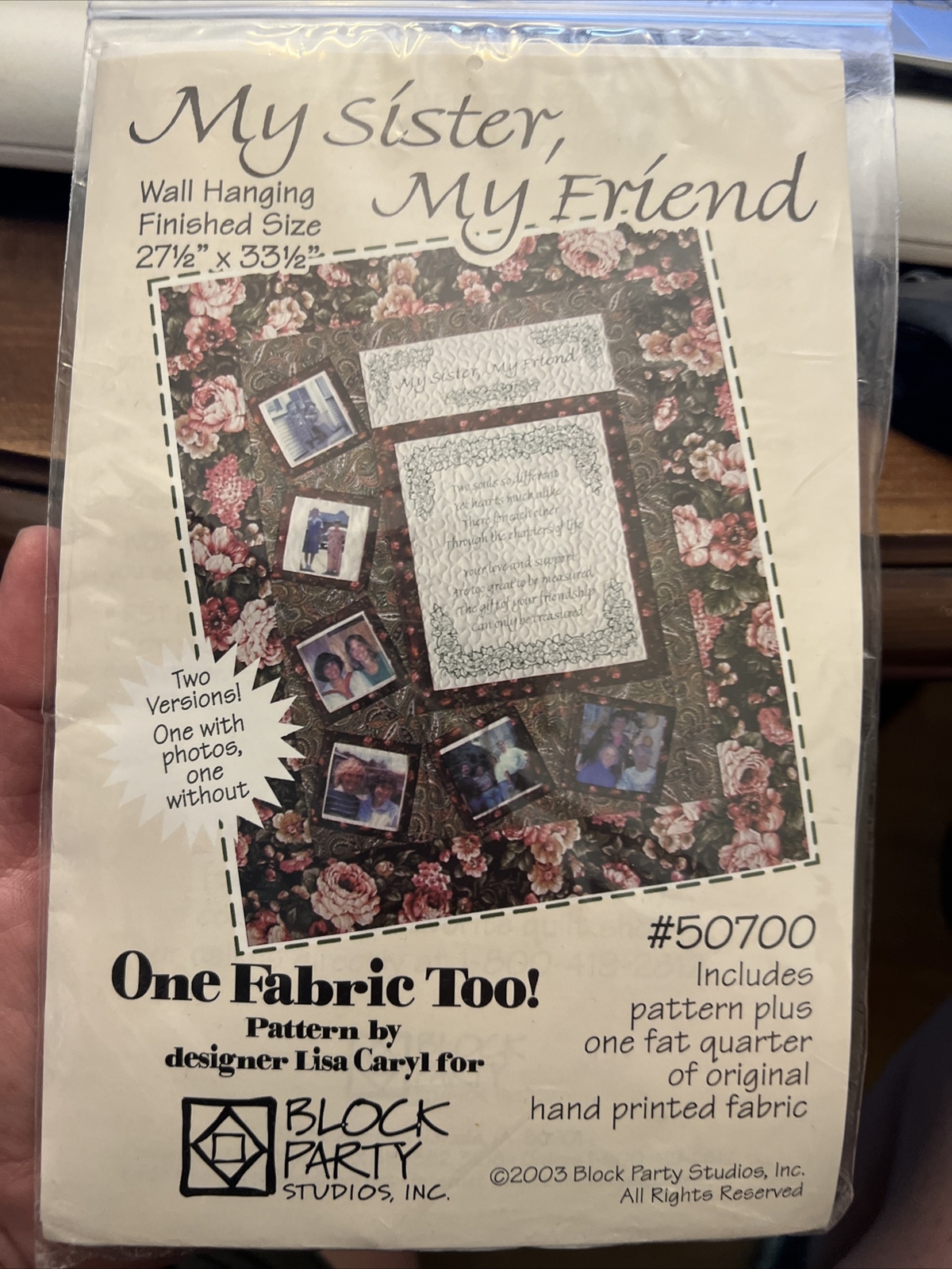 My Sister, My Friend Wall hanging Pattern 27.5" x 33.5" 50700&Fabric Block Party