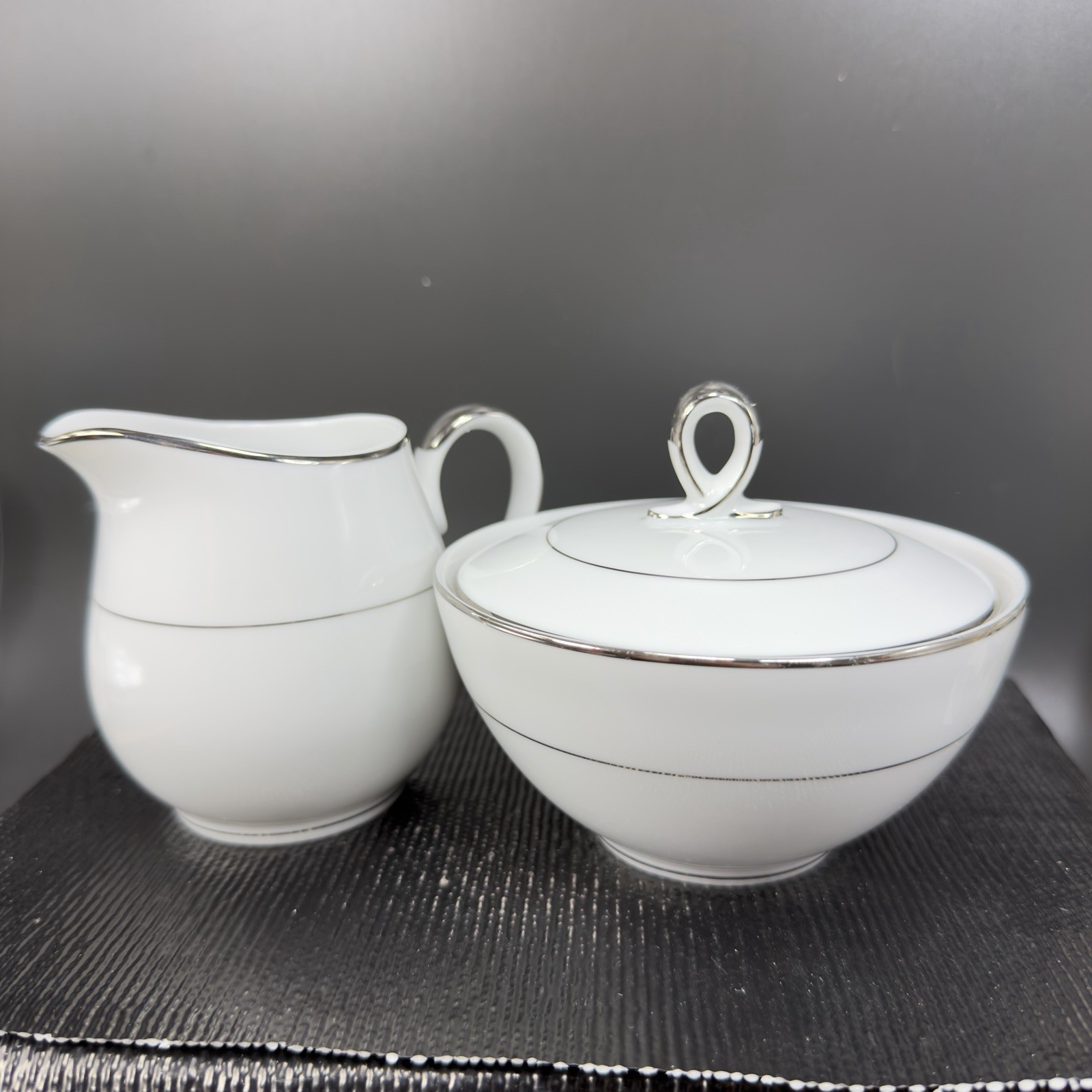 Mikasa Citation Sugar And Creamer Set Porcelain Fine China Silver Trim Japan VTG