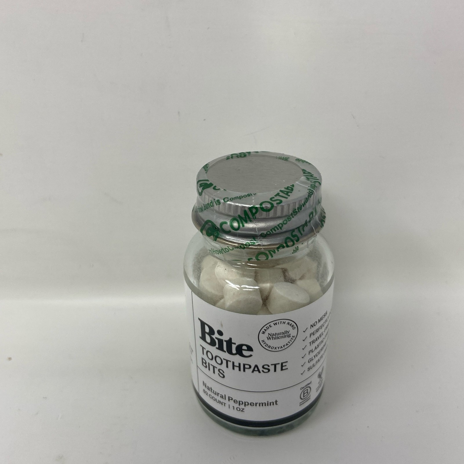 Bite Toothpaste Bits Natural Peppermint 62ct (1oz) Glass Jar