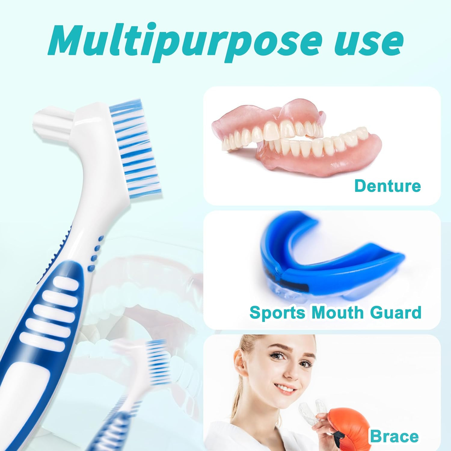 6 Pcs Denture Brush Set for False Teeth, Denture Toothbrushes with Double Sided