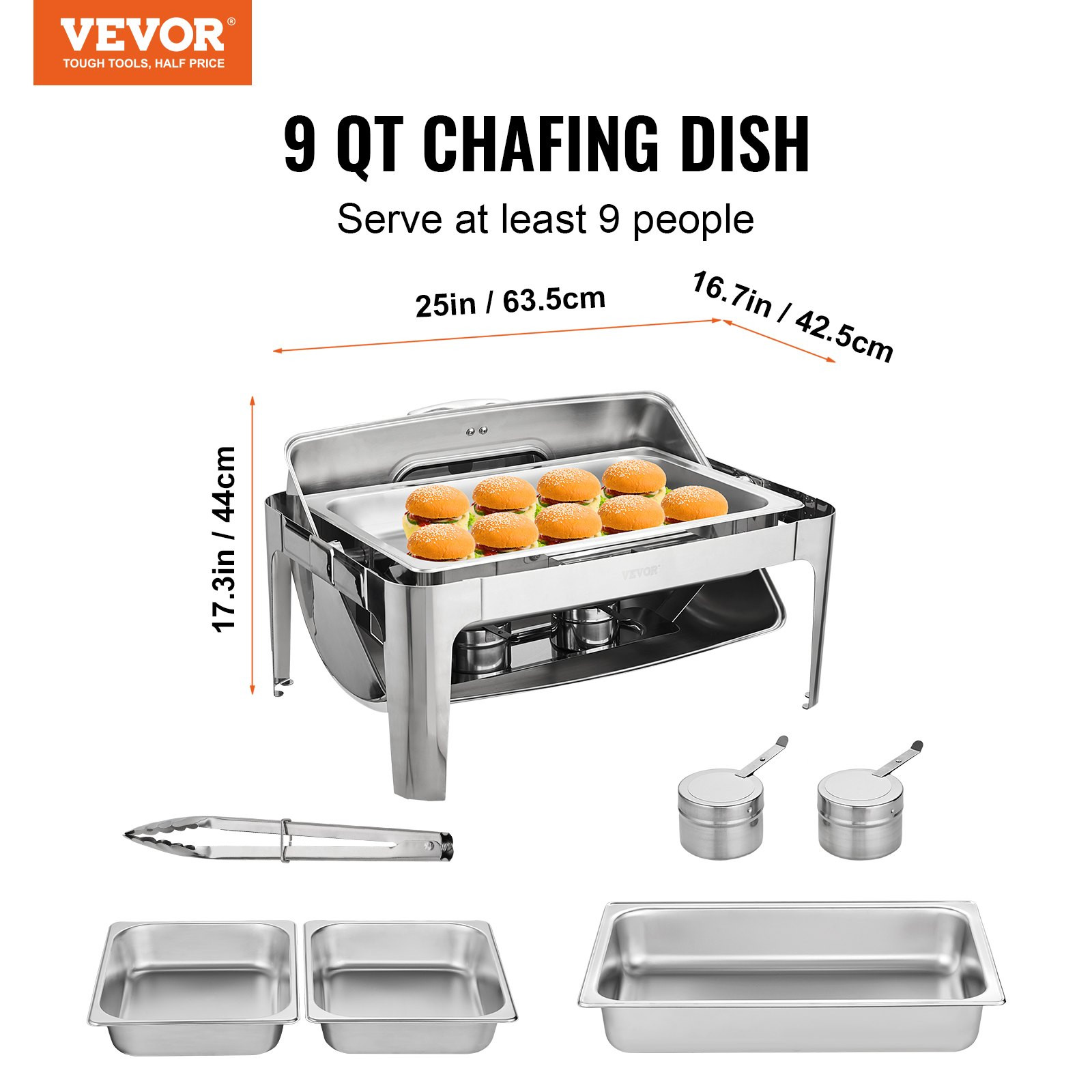 Roll Top Chafing Dish Buffet Set, 9 Qt, for at Least 9 People