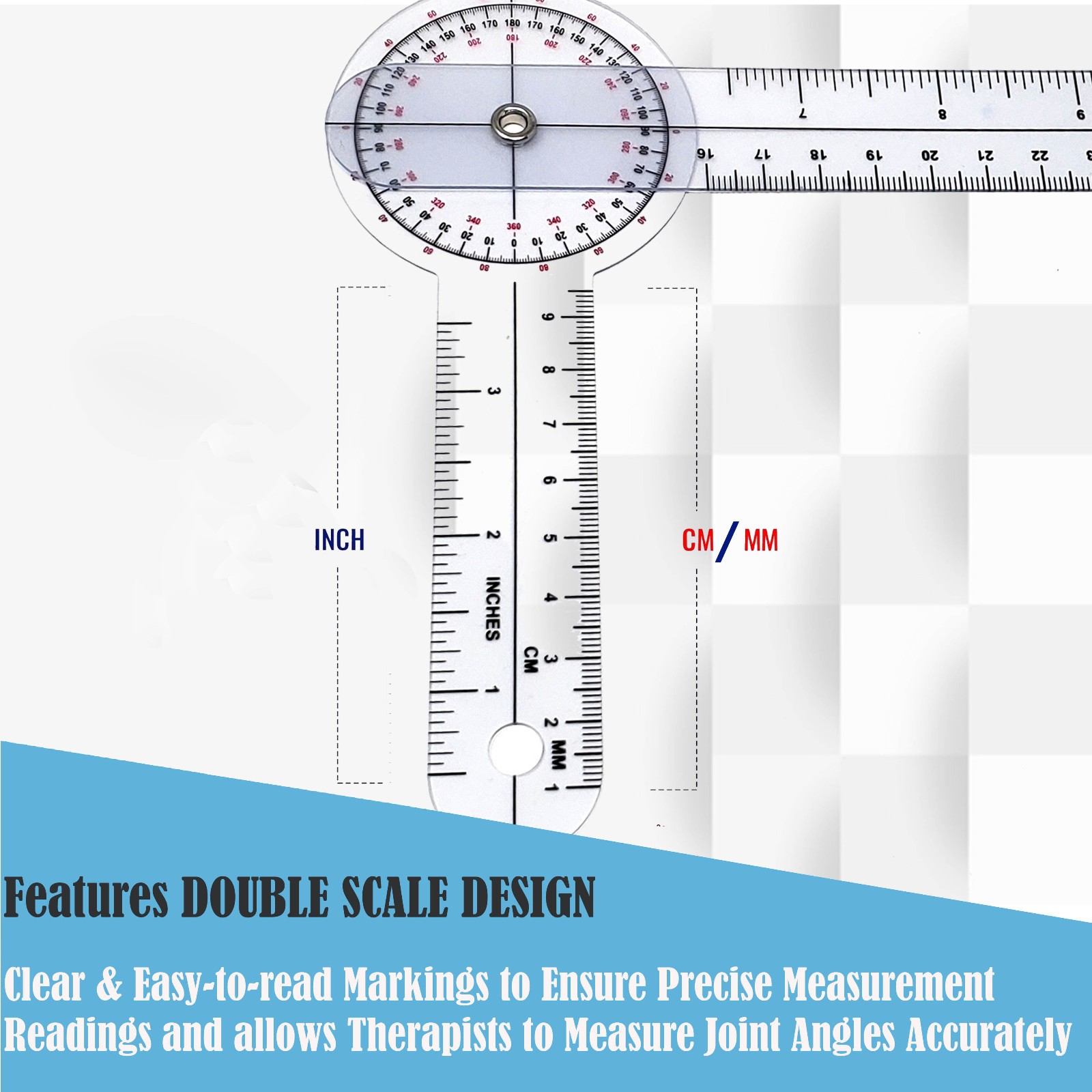 Complete Goniometer ROM Set for PT, OT, Nursing – Bonus Reflex Hammer & Penlight