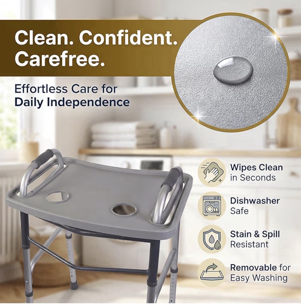 Pearze®️ Walker Tray for Rolling Folding Walker with Cup Holders ~ Nonslip Mat