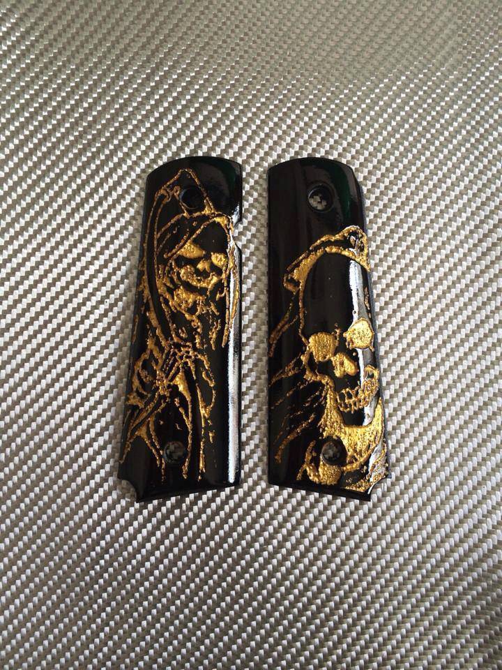 Gold Ghost of Death Black Resin Grip For Colt 1911 Government Full Size Kimber
