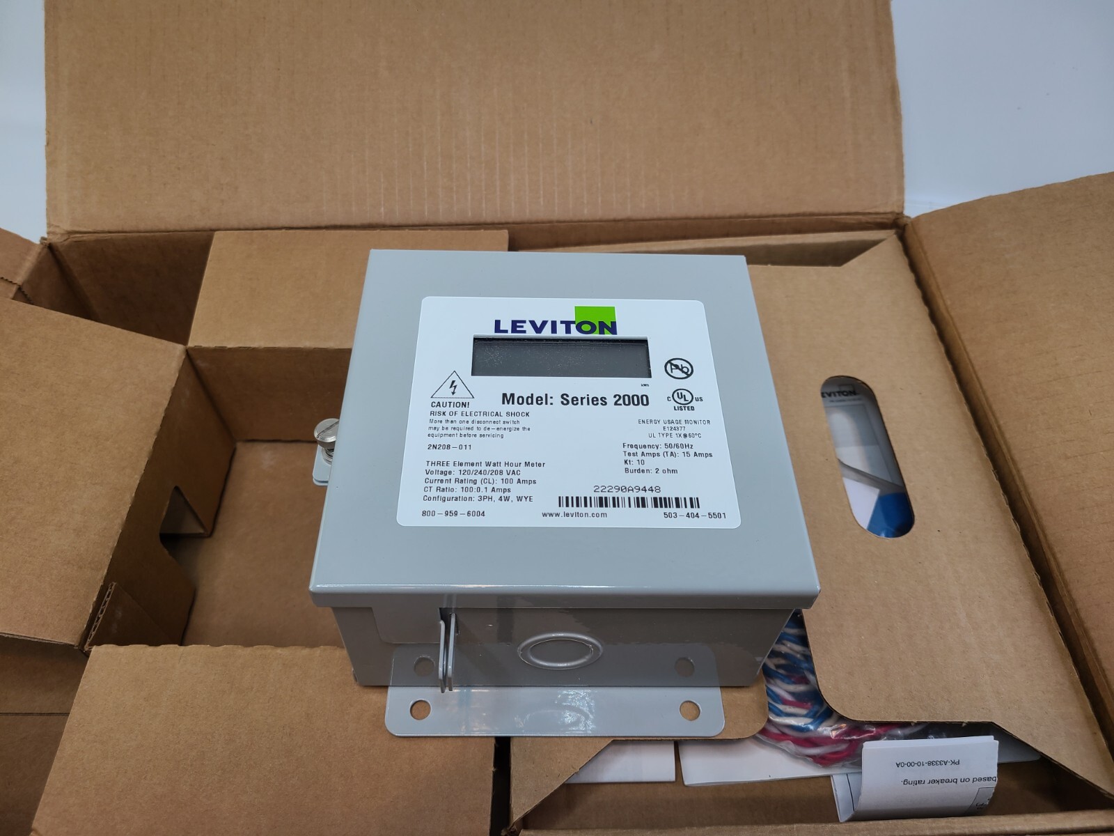 Leviton 2K208-1SW Series 2000 Indoor Usage Meter 3 Solid Core CTs 480V 100A