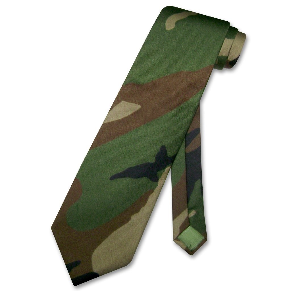 COVONA Men's Dark Green Army Camouflage NECKTie Handkerchief Military Neck Tie