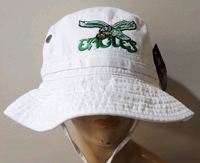 Philadelphia Eagles Throwback White Boonie Hat Side Snaps Up & Chin Strap