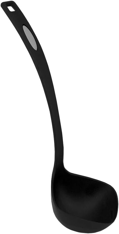 Home Basics Flexible Nylon Curved Handle Ladle Heat Resistant, Non-Stick, Black
