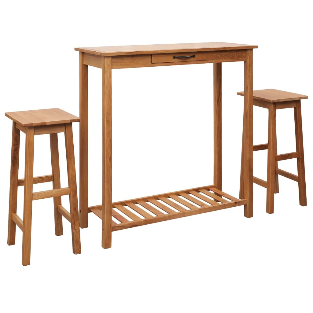 Bar Set Natural Brown Solid Oak Wood, MDF with Oak Veneer Standard