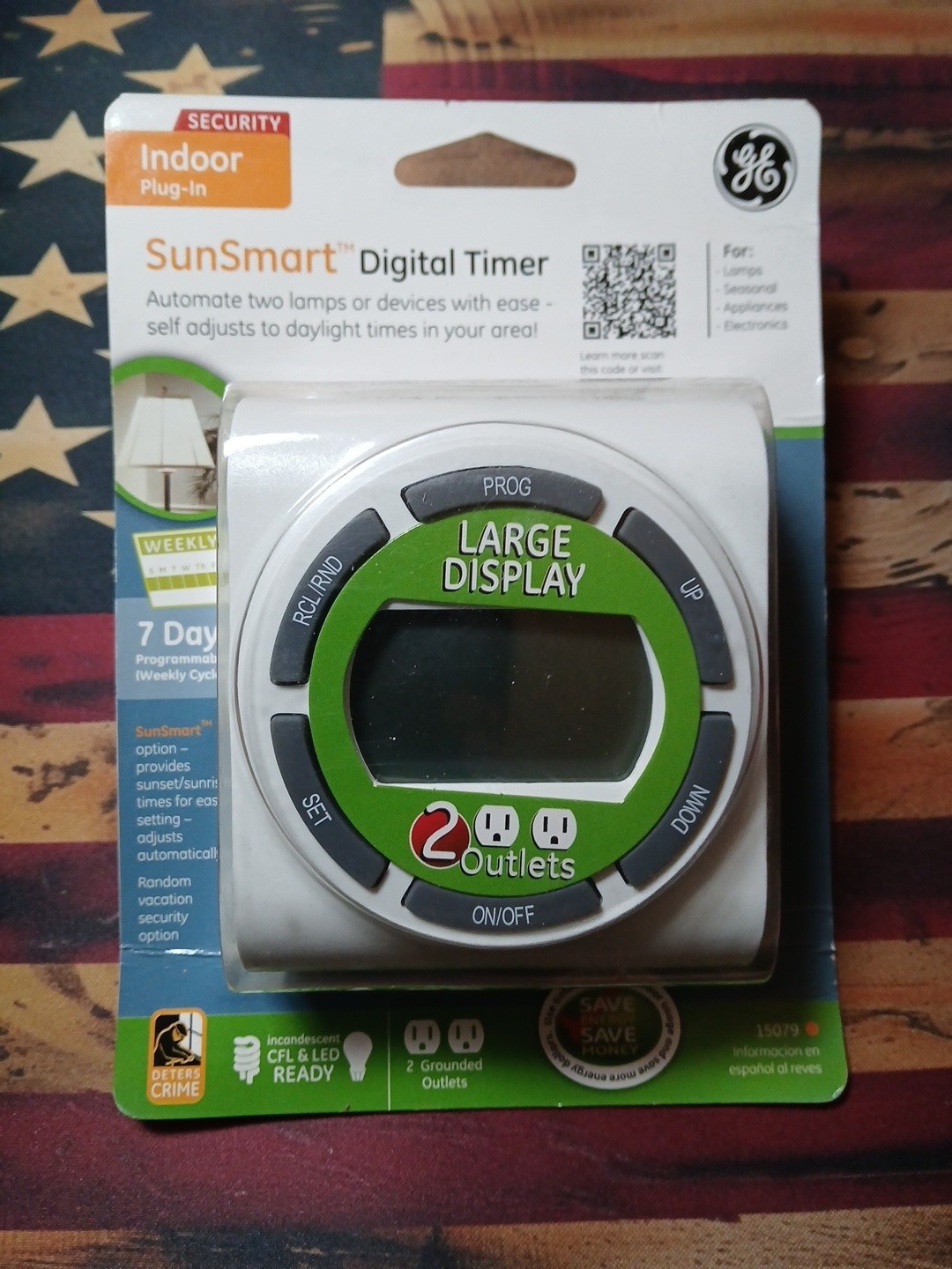 New GE SunSmart Indoor Plug-In Digital 7-Day Programmable Timer 2 Outlets 15079