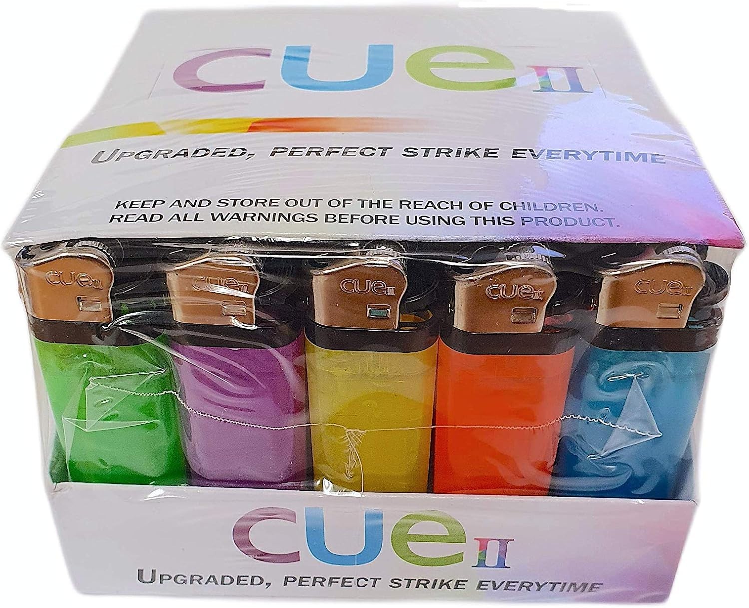 x1 CUE II Classic Lighters 50 Count, Assorted Colors, Regular Size, Long Lasting