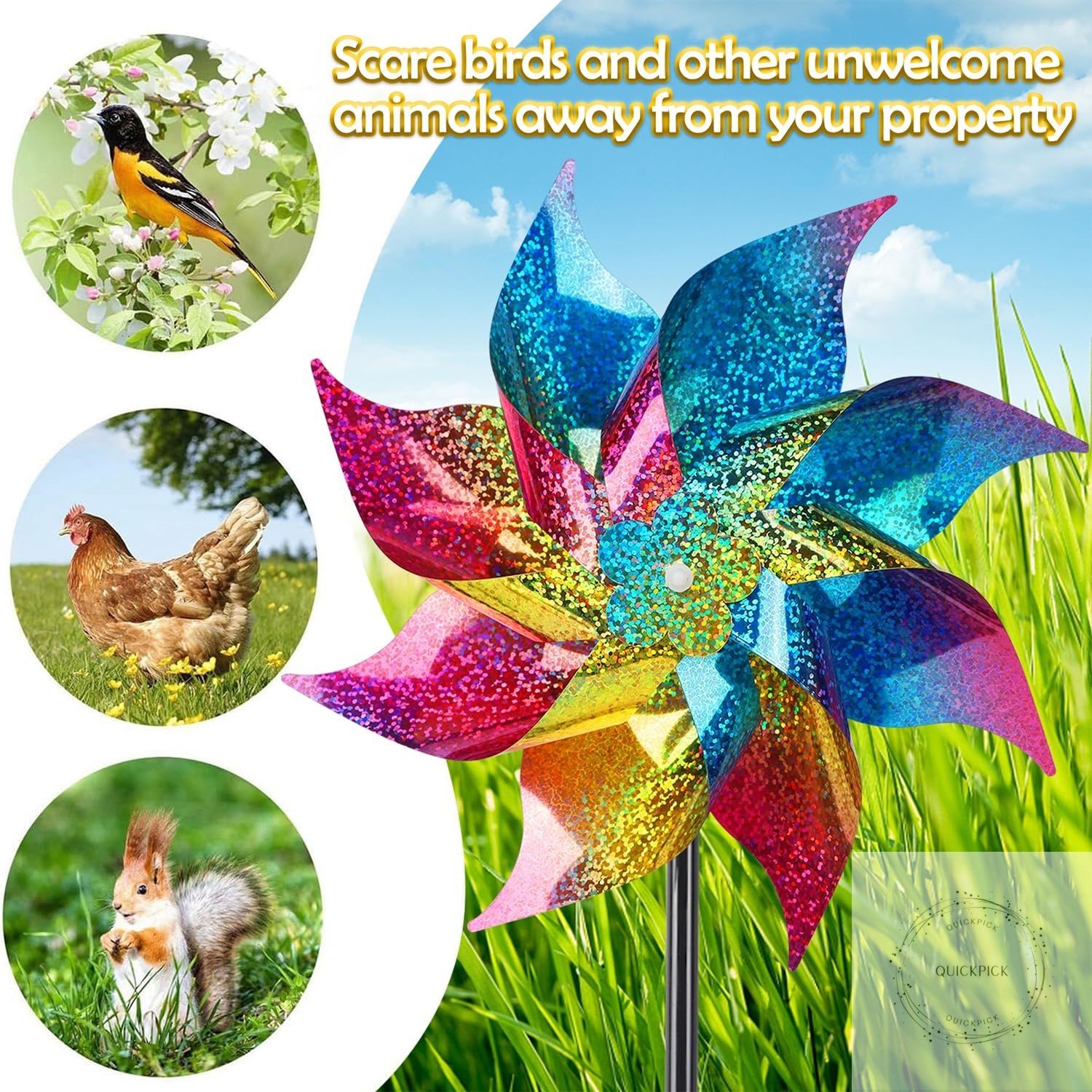 10 Pack Reflective Pinwheels Wind Spinner (Assembly Required), Extra Sparkly